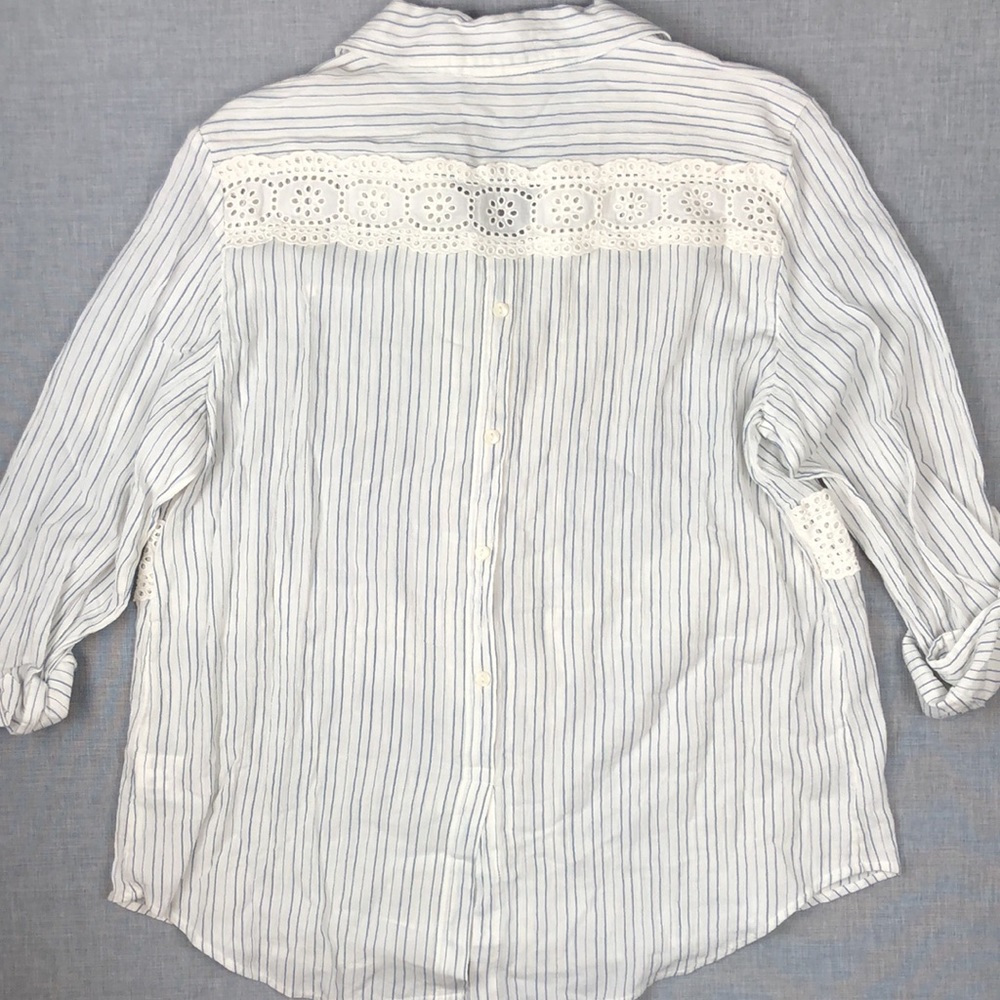 Style & Co Stripe Crochet Trim Button Down Top Size L XL PL PXL - Picture 6 of 7